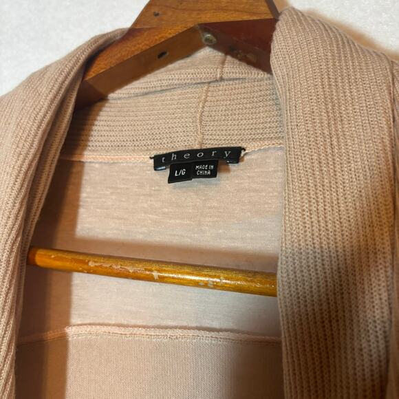 Theory Pink Linen Blend Draped Open Front Cardigan Womens Size Large Lightweight - Picture 2 of 7